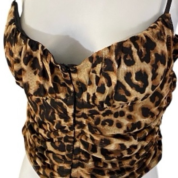 MoaMoa Leopard Print Mesh Babydoll Corset Cropped Cami XL Y2K Rockabilly Pinup - Picture 3 of 9
